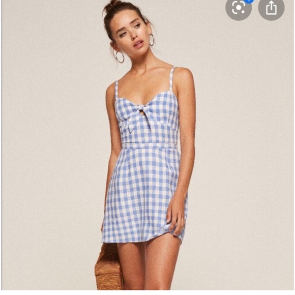 Reformation Belize Blue Gingham Mini Dress - Picture 1 of 7
